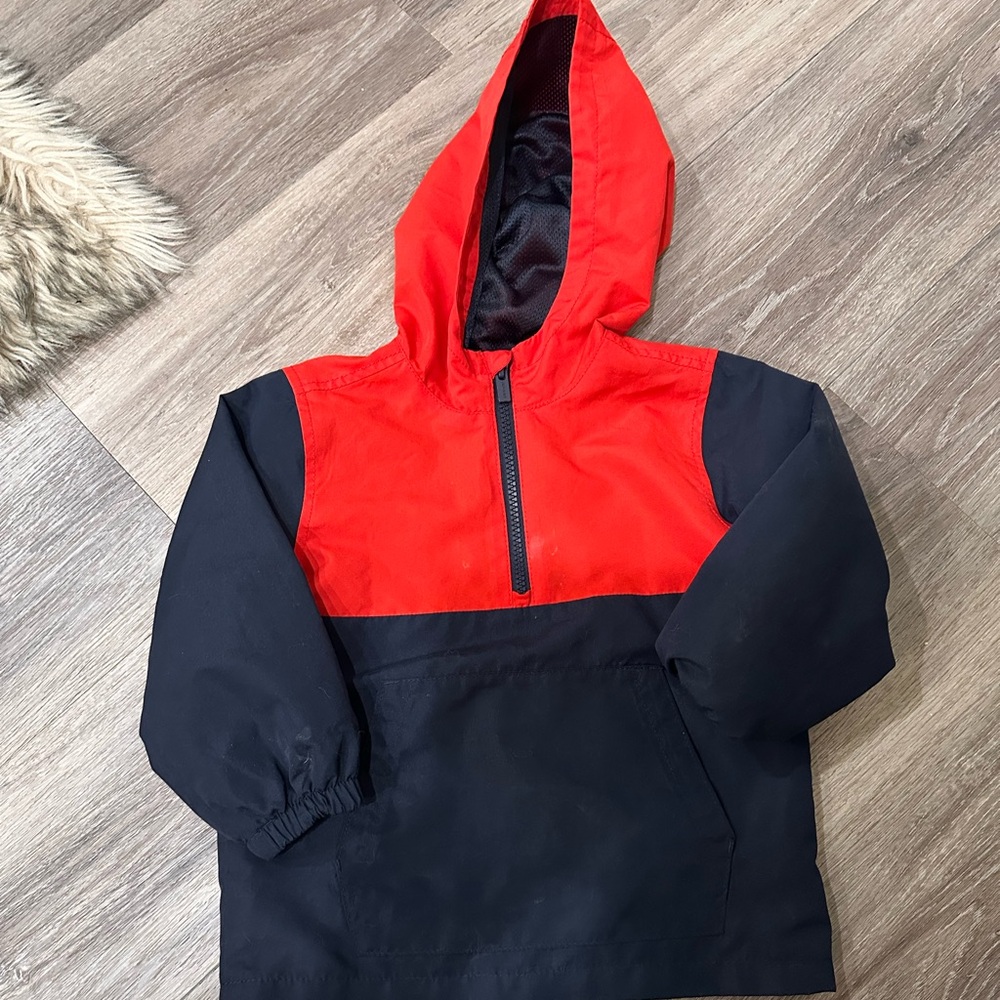 Red and Navy Hooded Rain Jacket